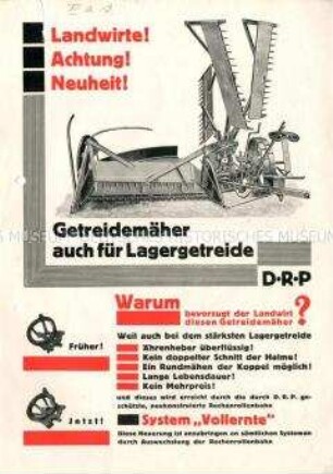 Landwirte! Achtung! Neuheit! Getreidemäher auch für Lagergetreide