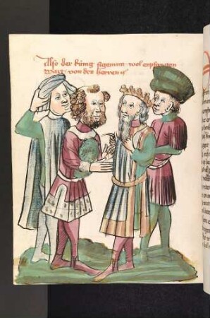 Dietleip und der Ritter Sigmund werden von Hildebrand und den Helden empfangen