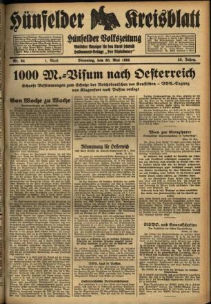 Erste Ausgabe vom Dienstag, den 30. Mai 1933.