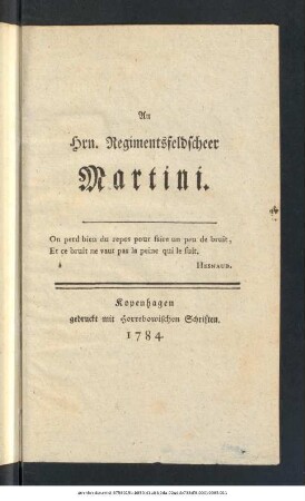 An Hrn. Regimentsfeldscheer Martini