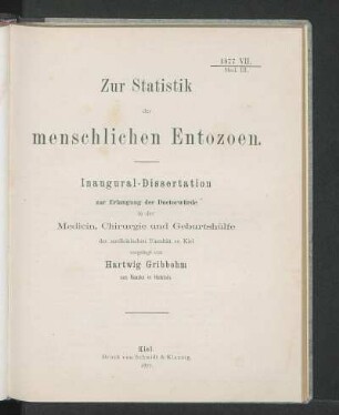Zur Statistik der menschlichen Entozoen.