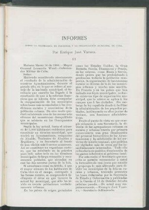 Informes sobre la Secretaría de Hacienda y la organización Municipal de Cuba. [Continuación] : II.