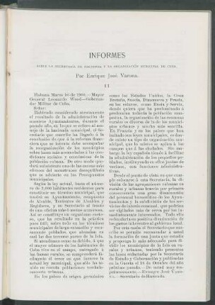 Informes sobre la Secretaría de Hacienda y la organización Municipal de Cuba. [Continuación] : II.