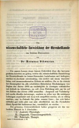 Archiv für Ohrenheilkunde. 1, 1. 1864