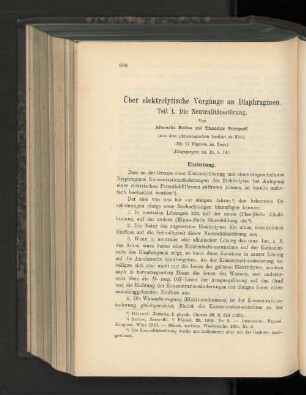 Über elektrolytische Vorgänge an Diaphragmen. Teil I. Die Neutralitätsstörung.