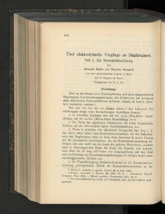 Über elektrolytische Vorgänge an Diaphragmen. Teil I. Die Neutralitätsstörung.