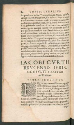 Iacobi Curtii Brugensis Iurisconsulti Eikastōn ad Fratrem Liber Secundus.