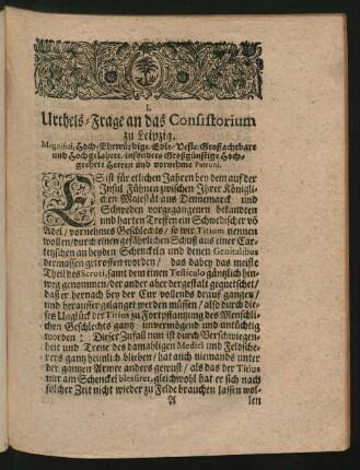 I. Urthels-Frage an das Consistorium zu Leipzig.