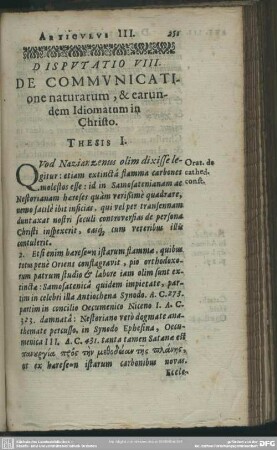 Disputatio VIII. De Communicatione naturarum, & earundem Idiomatum in Christo