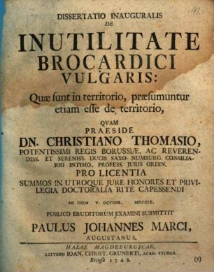 Dissertatio inauguralis de inutilitate brocardici vulgaris: quae sunt in territorio, praesumuntur etiam esse de territorio