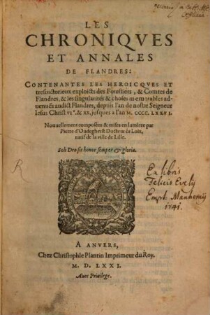 Les chroniques et annales de Flandres