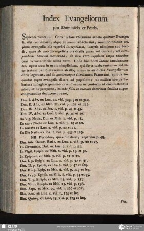 Index Evangeliorum pro Dominicis et Festis