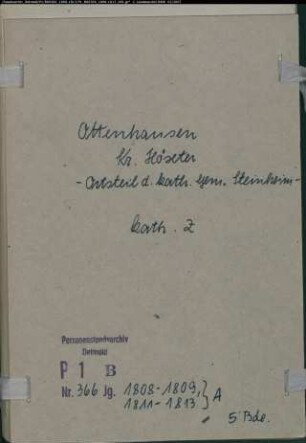 Zivilstandsregister der katholischen Gemeinde Ottenhausen, Kreis Höxter (A 1808-1809, 1811-1813) (Gemeinde: Katholische Gemeinde Ottenhausen)