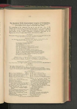 The Statutory Ninth International Congress of Orientalists.