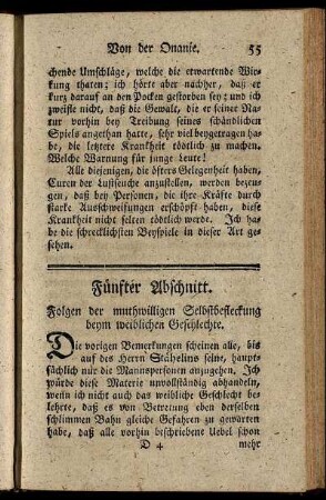 Fünfter Abschnitt. Folgen der muthwilligen Selbstbefleckung beym weiblichen Geschlechte. -