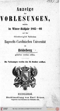 Wintersemester 1865/1866