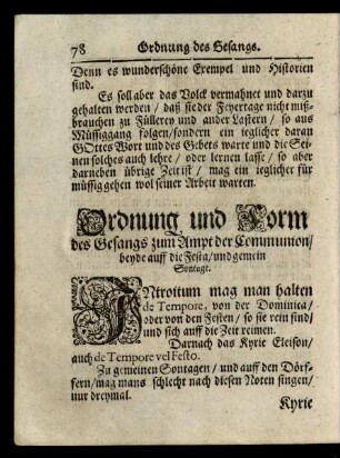 Ordnung und Form des gesangs zum Ampt der Communion/ beyde auff die Festa/ und gemein Sontage.