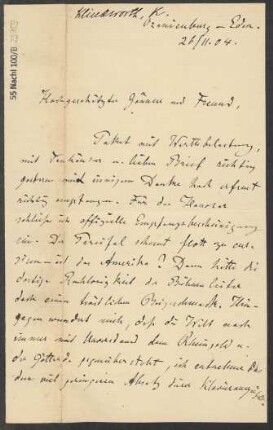 Brief an Ludwig Strecker <senior> und B. Schott's Söhne : 26.11.1904
