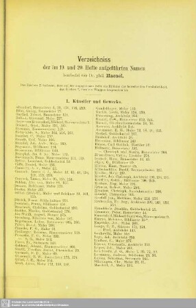 Verzeichniss der im 19. und 20. Hefte aufgeführten Namen