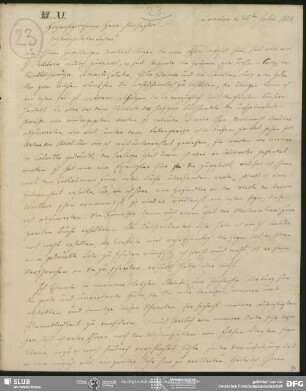 Eigenh. Brief von Christian Lassen an August Wilhelm von Schlegel, London, 30.07.1824