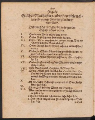 Ordnung der Fragen/ die in folgender Schrifft erkleret werden.