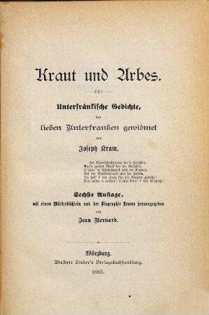 Kraut und Arbes : unterfränkische Gedichte, den lieben Unterfranken gewidmet