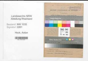 Entnazifizierung Anton Hock , geb. 08.06.1886 (Rektor)
