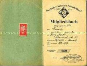 Mitgliedsbuch des Arbeiter-Schach-Bundes von Hans Martin mit Satzung des Bundes