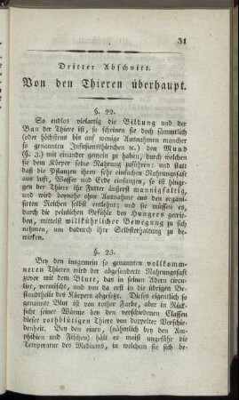 Dritter Abschnitt. Von den Thieren überhaupt.