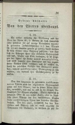 Dritter Abschnitt. Von den Thieren überhaupt.