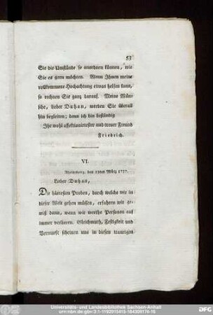 VI. Rheinsberg, den 13ten März 1737.