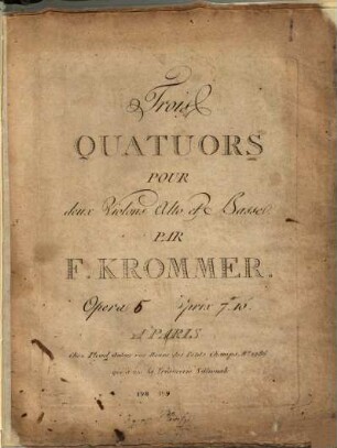 Trois quatuors pour deux violons, alto et basse : opera 5