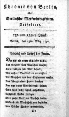 132 und 133tes Stück, Berlin, den 13ten März. 1790