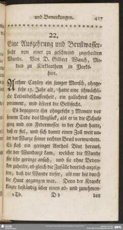 Eine Auszehrung und Brustwassersucht von einer zu geschwind zugehilten Wunde