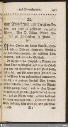 Eine Auszehrung und Brustwassersucht von einer zu geschwind zugehilten Wunde
