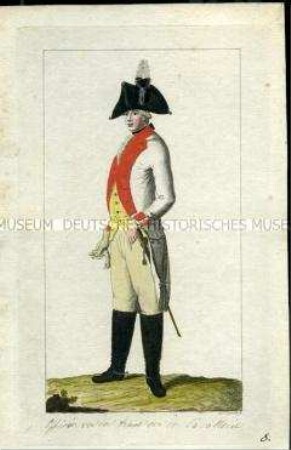 Uniformdarstellung, Offizier von der Armee der Kavallerie, Königreich Preußen, 1789, Tafel 8 aus: Horvath: Preussische Armee-Uniformen unter der Regierung Friedrich Wilhelm II.