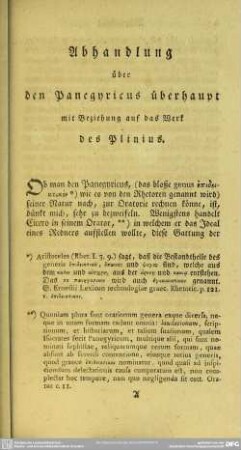 Abhandlung über Panegyricus überhaupt mit Beziehung auf das Werk des Plinius