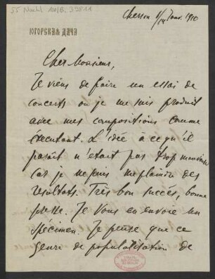 Brief an B. Schott's Söhne : 14.01.1910
