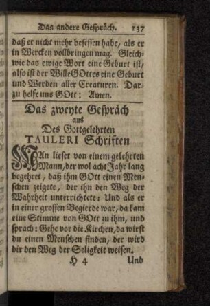 Das zweyte Gespräch aus Des Gottgelehrten Tauleri Schriften