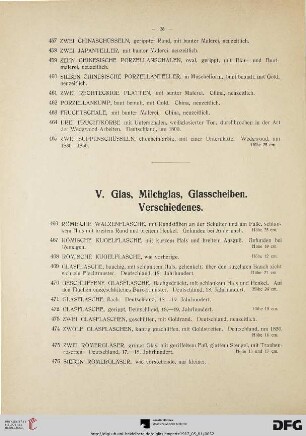 Glas, Milchglas, Glasscheiben. Verschiedenes (Nr. 466-526)