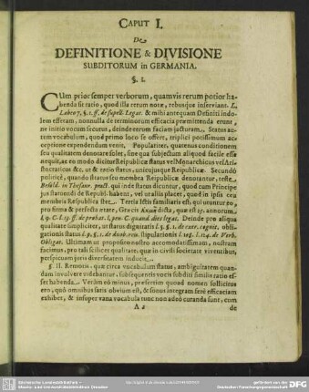 Caput I. De Definitione & Divisione Subditorum in Germania