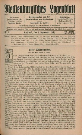 Nr. 2. Rostock, den 1. September 1931. 60. Jahrg.