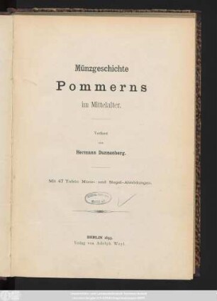 [Hauptwerk]: Münzgeschichte Pommerns im Mittelalter