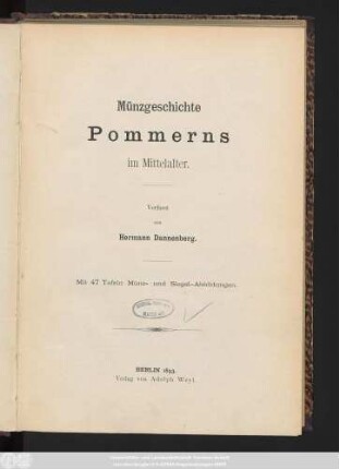 [Hauptwerk]: Münzgeschichte Pommerns im Mittelalter