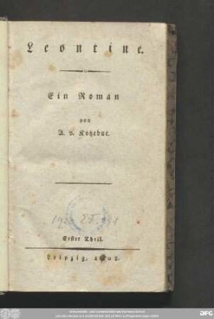 Erster Theil: Leontine : ein Roman