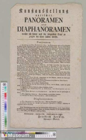 Kunstausstellung optischer Panoramen und Diaphanoramen