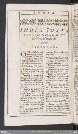 Index Juxta Seriem Dierum Et Hebdomadarum digestus