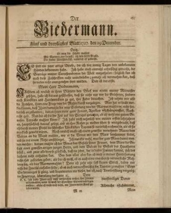 Fünf und dreyßigstes Blatt 1727. den 29 December