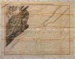Topographische Karte der Franche-Comté zwischen Pontarlier und dem Jura sowie schematische Karte der angrenzenden Schweiz als Schauplatz des Deutsch-Französischen Kriegs
