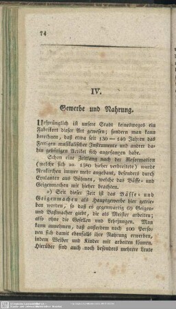 IV. Gewerbe und Nahrung